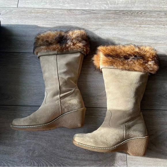 Maxine of Canada Genuine Fur Suede  Leather Square Toe Foldover Boots - Picture 6 of 15